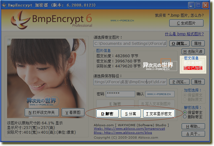 BmpEncrypt 绿色版-能将秘密文件藏在图片里的免费加密软件 (仅130K)
